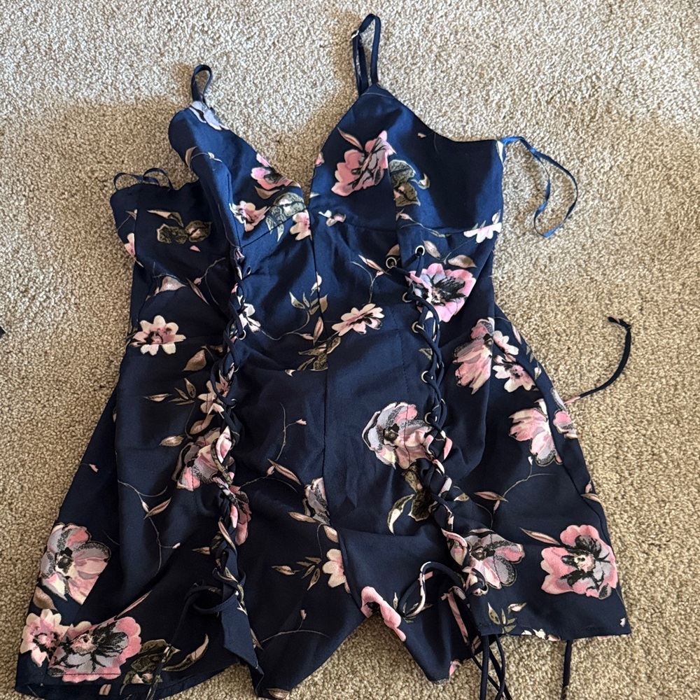 Cotton Candy LA Navy and Pink Floral Romper